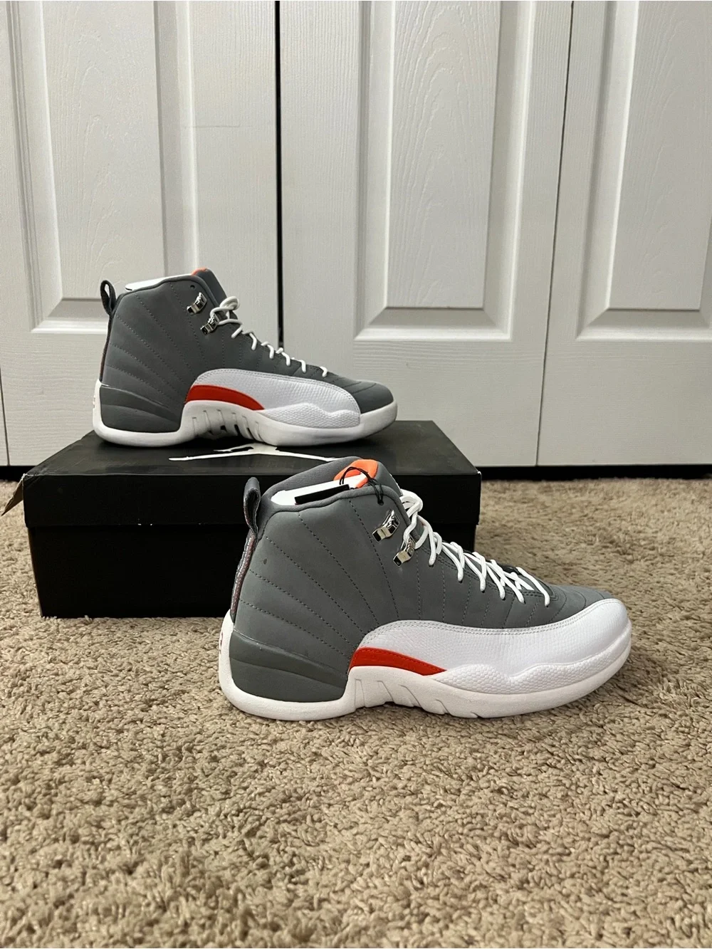 Nike Kids' Air Jordan 12 Retro Sneakers in White/Grey/Red
